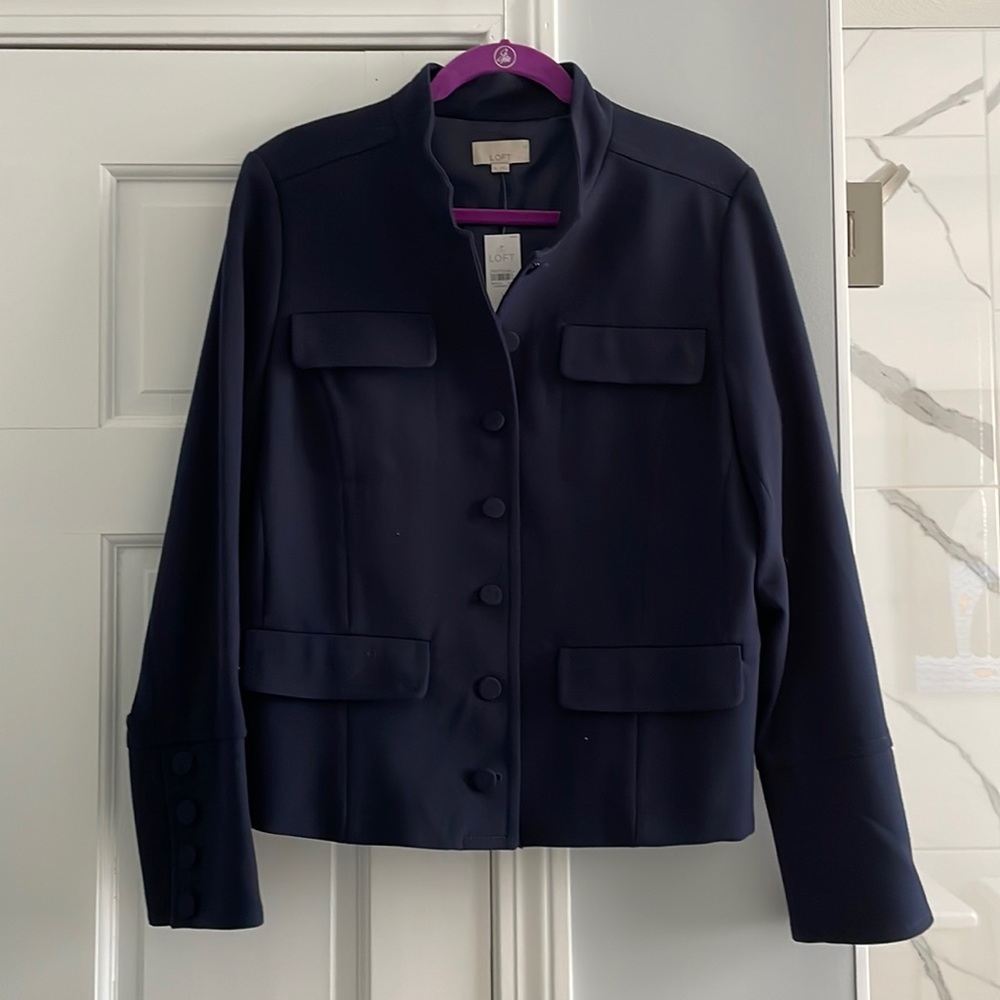 NWT LOFT Navy Military Style Blazer